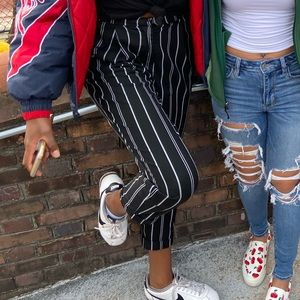 Vertical Stripe Crop Pants